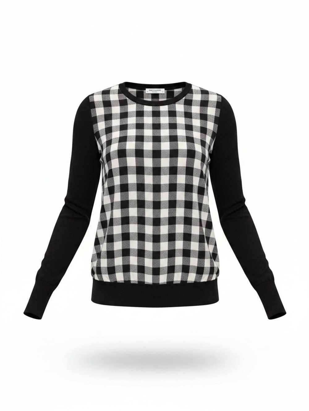 Equipment Black and White Checkered Long Sleeve Sweater
